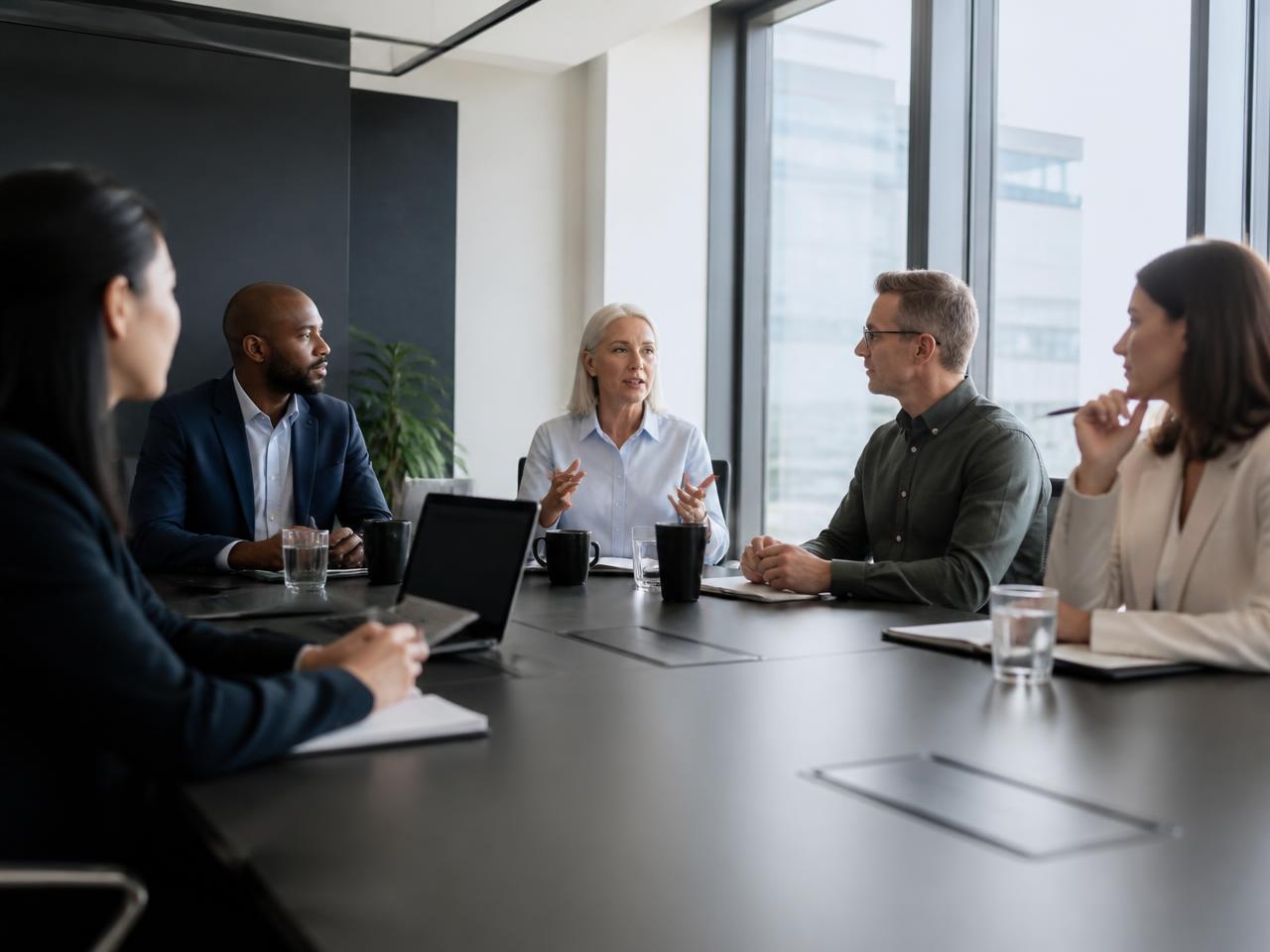 Team analyzing hiring performance in a meeting