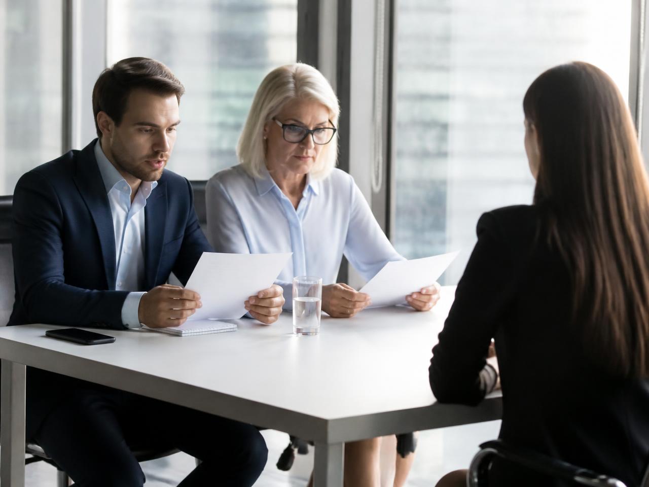 Interview conversation in a modern office